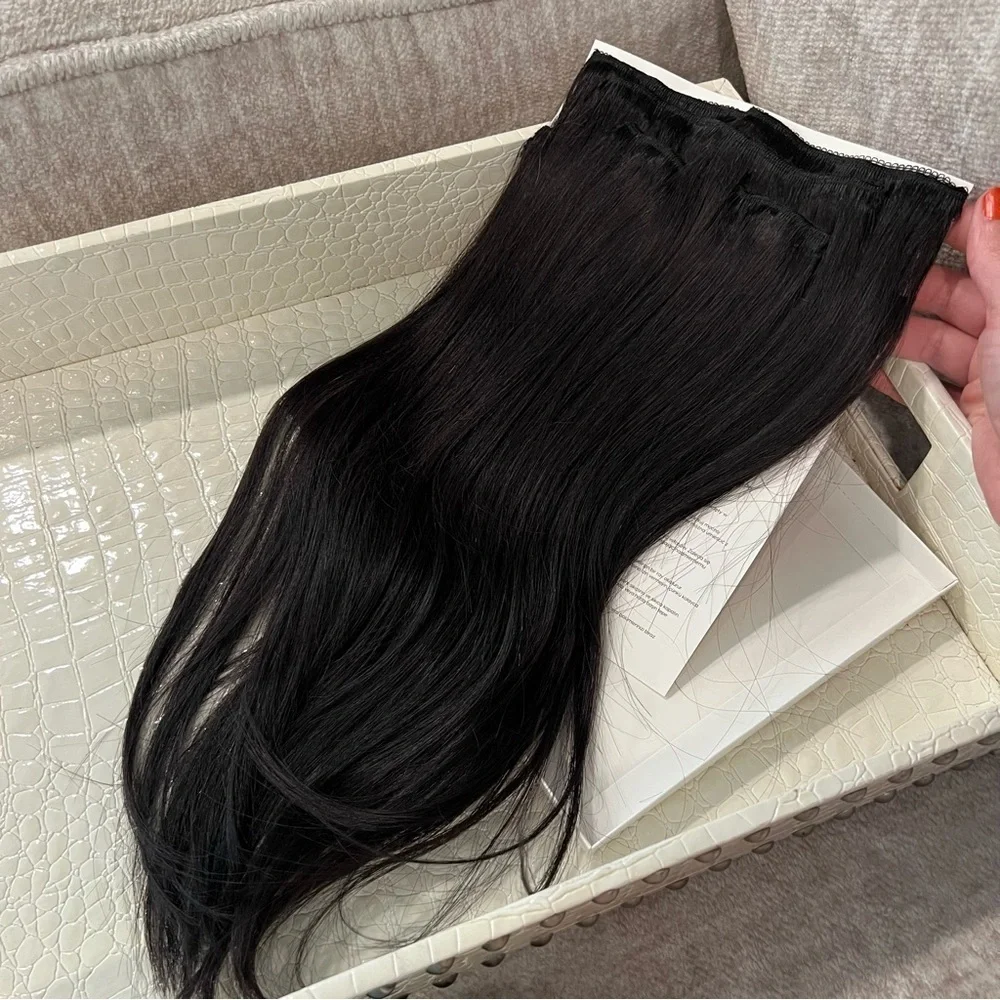 16” Nat‎ Black Clip in Human Hair Extensions Lace Weft Full Head 7pc 110g KL7